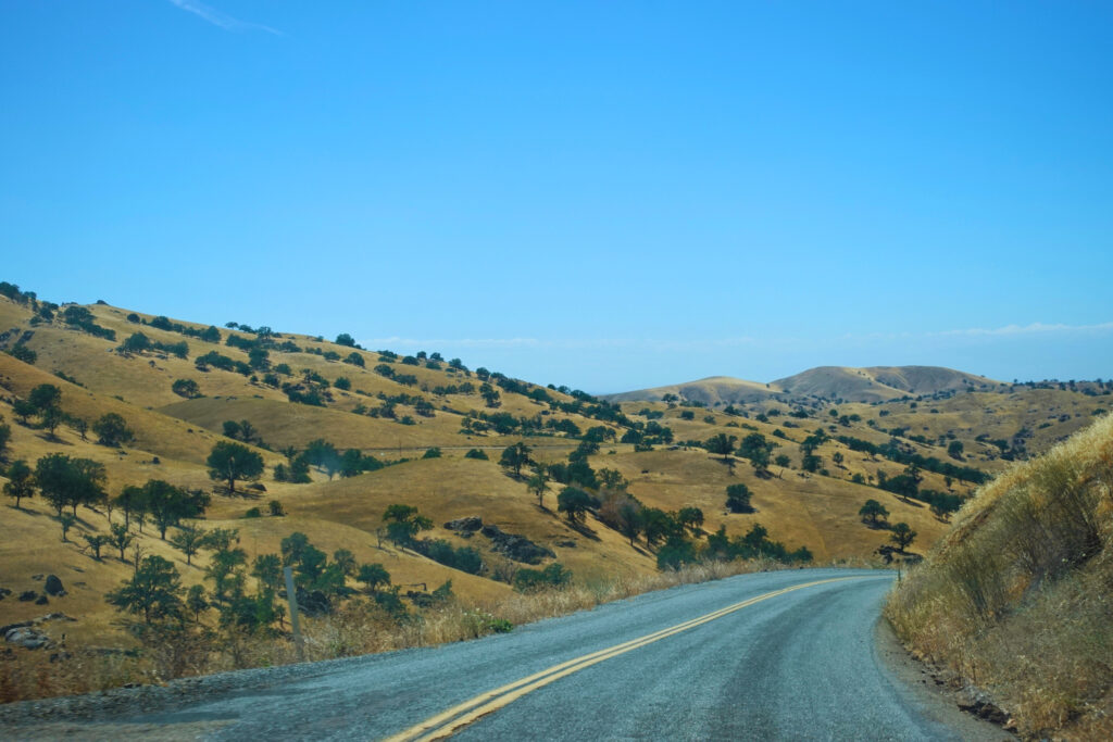 A highway winding through hills.